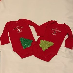 2 Carter’s Just One You RED & Silver Onesies 6M NWOT